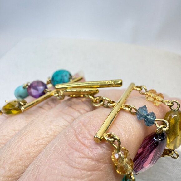 Lauren Ralph Lauren Bracelet Multi Strand Turquoise Blue‎ Beads Gold Tone - Picture 2 of 8